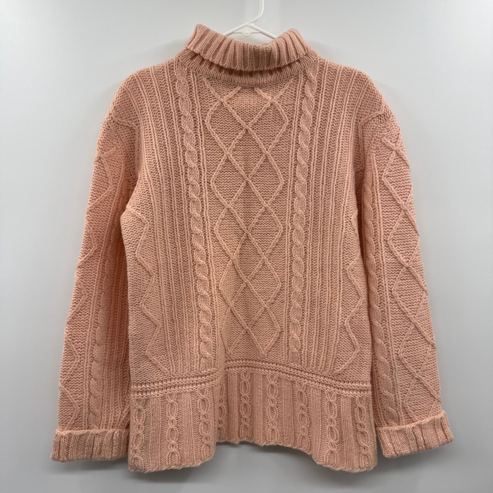 80s DDDOMINICK Shetland Wool Cable Knit Turtleneck Sweater blush Pink Fisherman